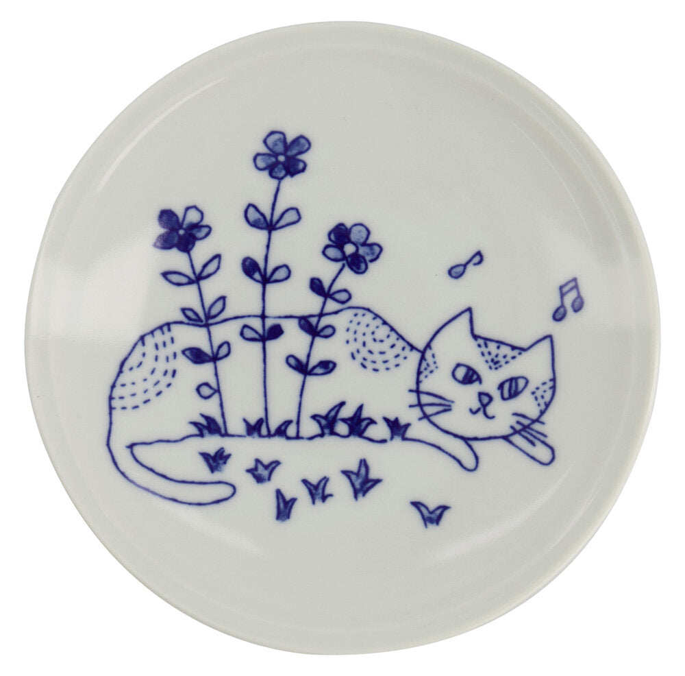 Neko Maruke Cat tallerken, hvid/blå - Ø14 cm